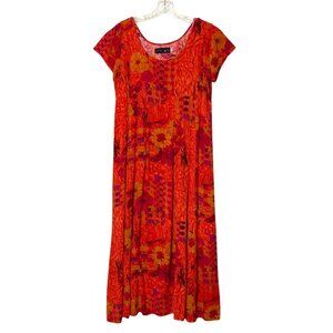 Vintage 90's Jams World Women's Maxi Dress Red Floral Print Size XL Short Sleeve
